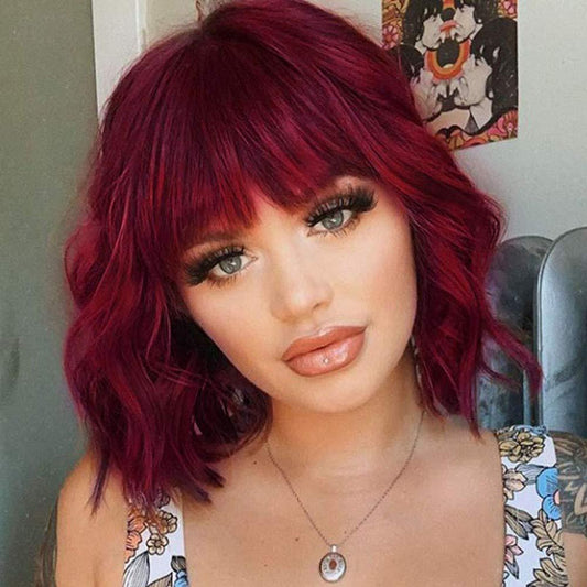 Wine Red Short Curly Hair Wig