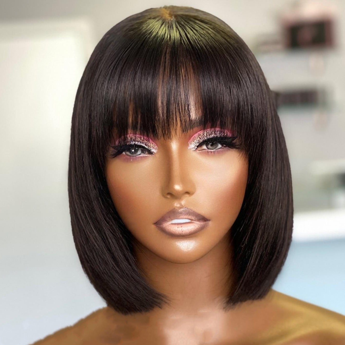 Human Hair Lace Wig with Bangs